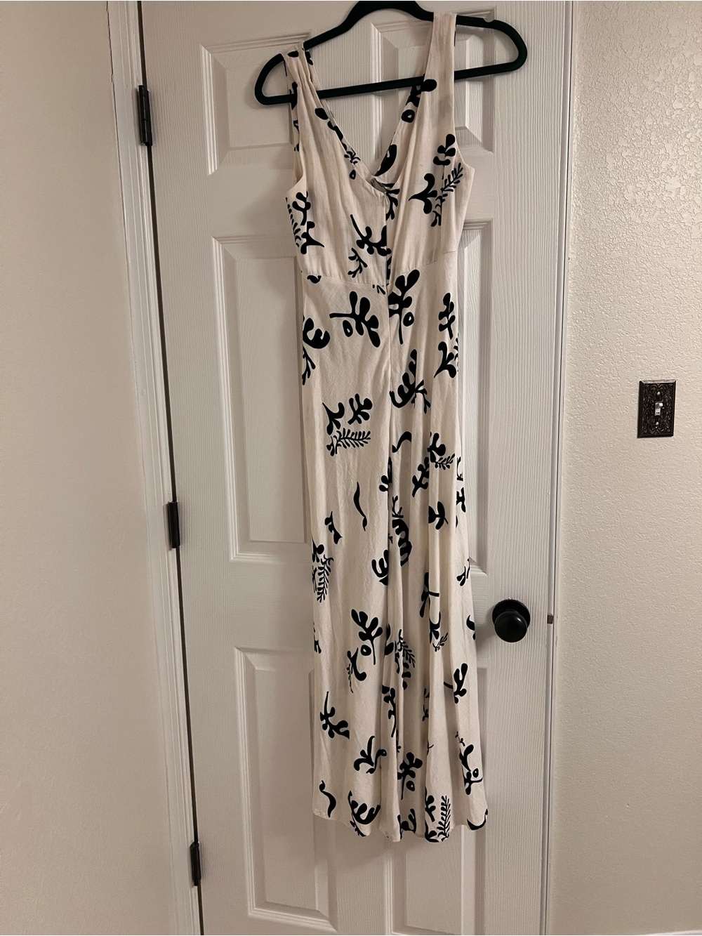 Sleeveless Ivory Maxi Dress with Black Botanical Print